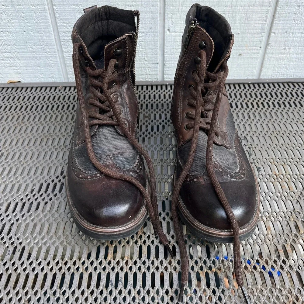 Steve Madden P-Hasty Boots Mens 11 D Dark Brown Leather Wingtip Combat Side Zip